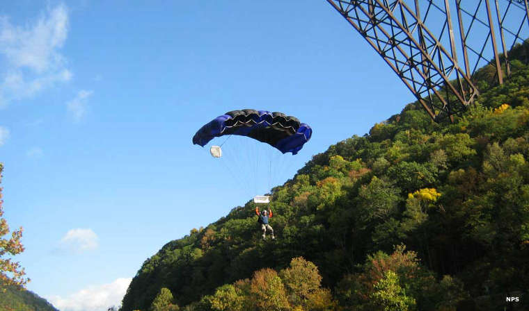 BASE jumper at New River Gorge Bridge