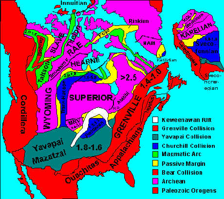 Map of the basement rock of North America