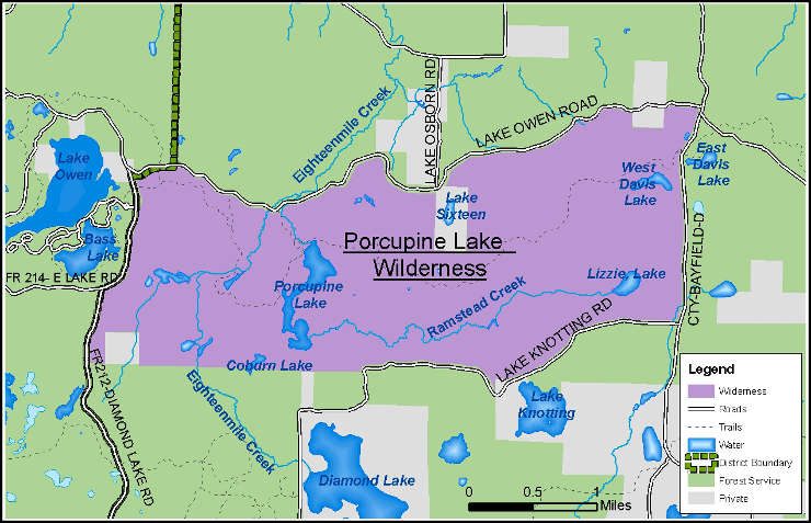 Map of Porcupine Lake Wilderness