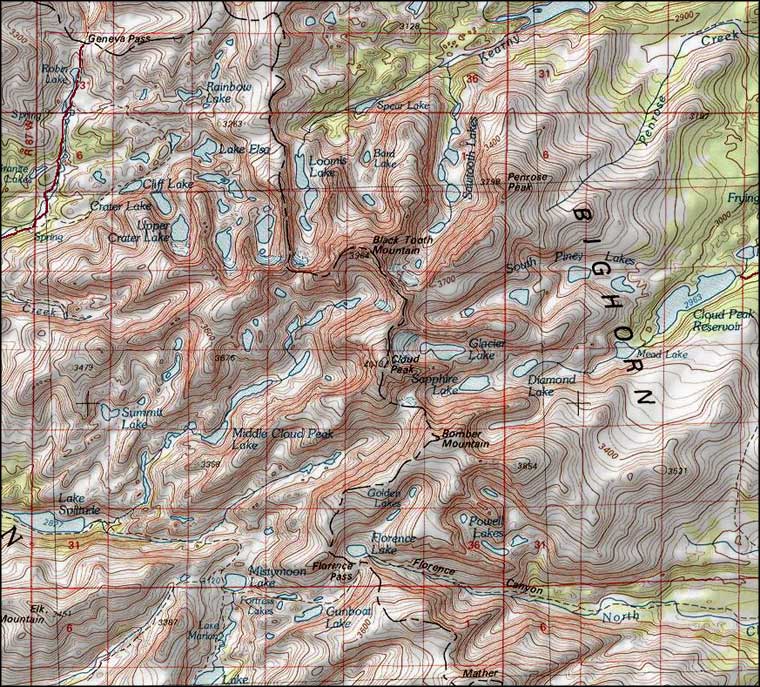 Cloud Peak Wilderness Trail Map Cloud Peak Wilderness